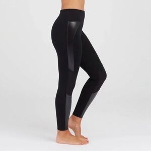 SPANX Black Leggings with Leather Accents